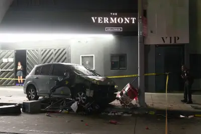 After plowing his car into a crowd outside an LA nightclub, the driver was beaten and shot by bystanders, police say